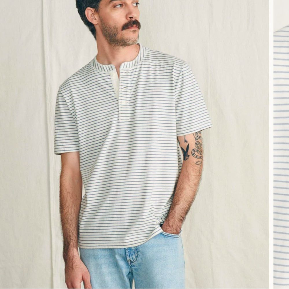Feherty Mens Short-Sleeve Sunwashed Henley Shell Flint Stripe Size XXL
